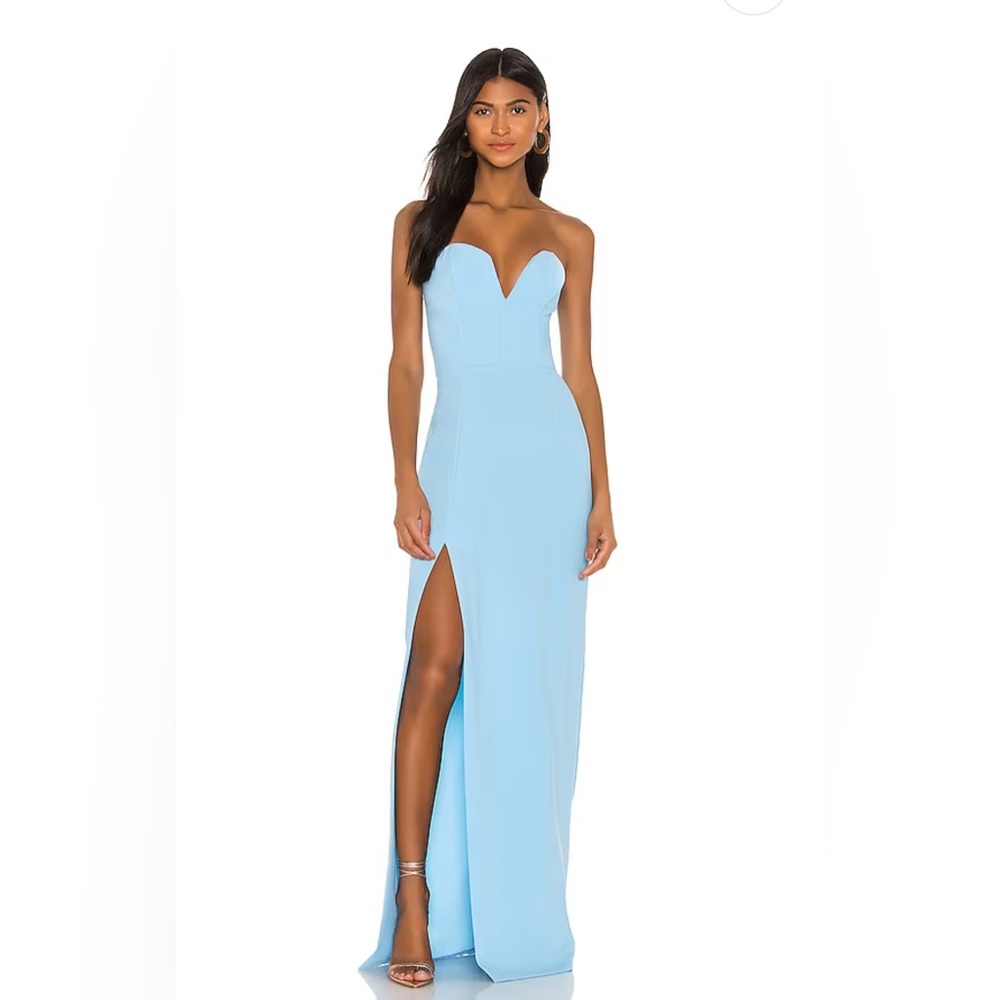 Light blue strapless Revolve dress